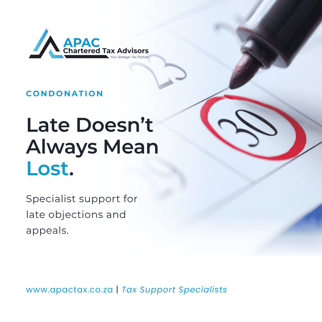 Condonation applications for late tax objections and appeals